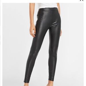 High Waisted Vegan Leather Stretch Ankle Leggings
